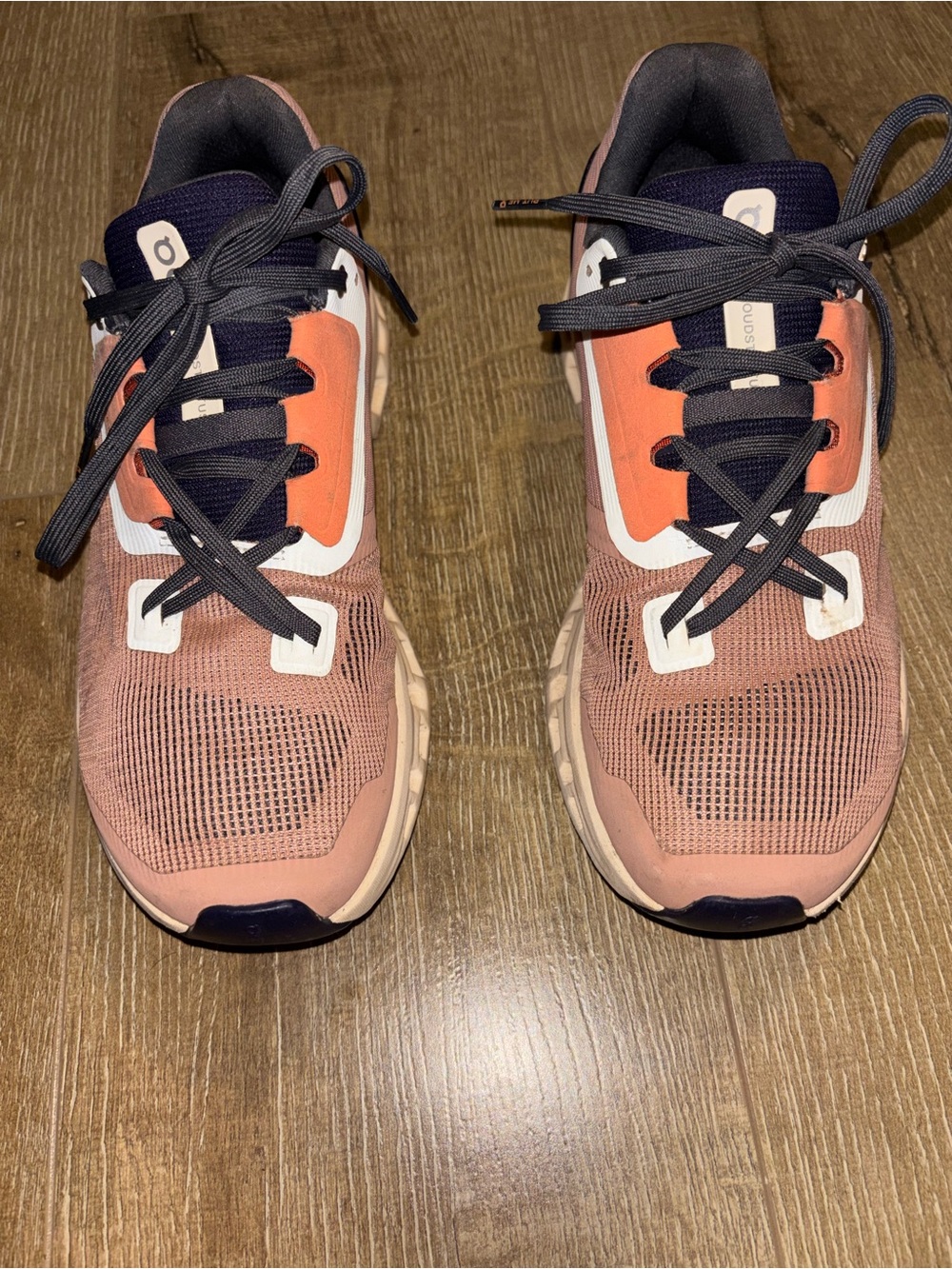 On Running Women's Coral Pink and Navy Sneakers